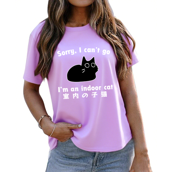 Sorry I Can't Go I'm An Indoor Cat Shirt Funny Black Cat Graphic Tees Women