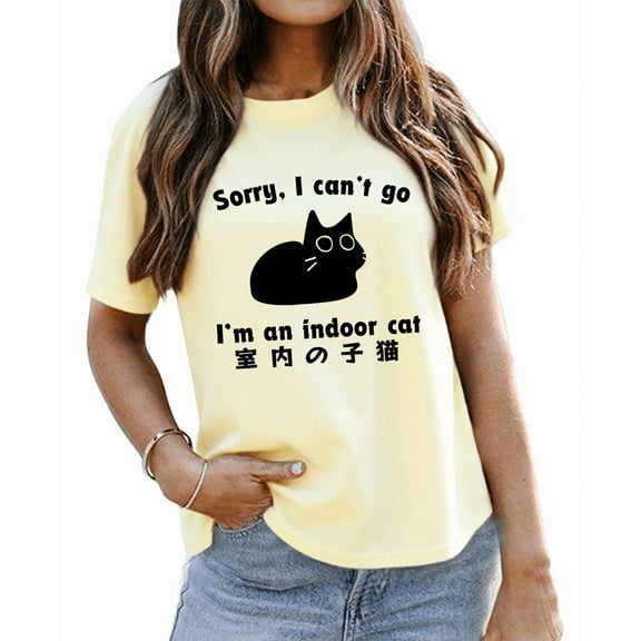 Sorry I Can't Go I'm An Indoor Cat Shirt Funny Black Cat Graphic Tees Women