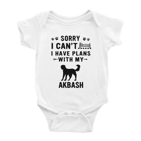 Sorry I Can't I Have Plans With My Akbash Love Pet Dog Funny Baby Romper (White, 3-6 Months)