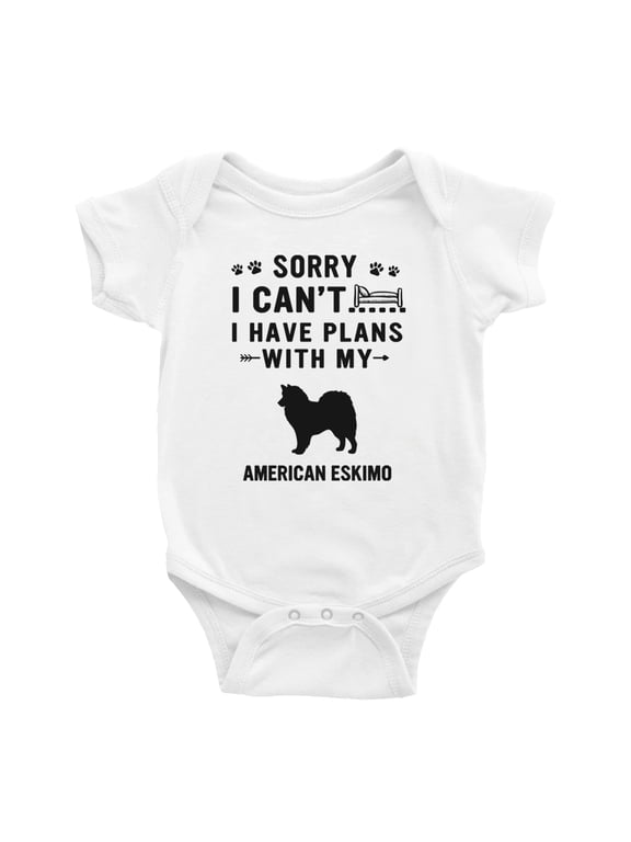 Sorry I Can't I Have Plans With My American Eskimo Love Pet Dog Funny Baby Jumpsuits (White, 18-24 Months)