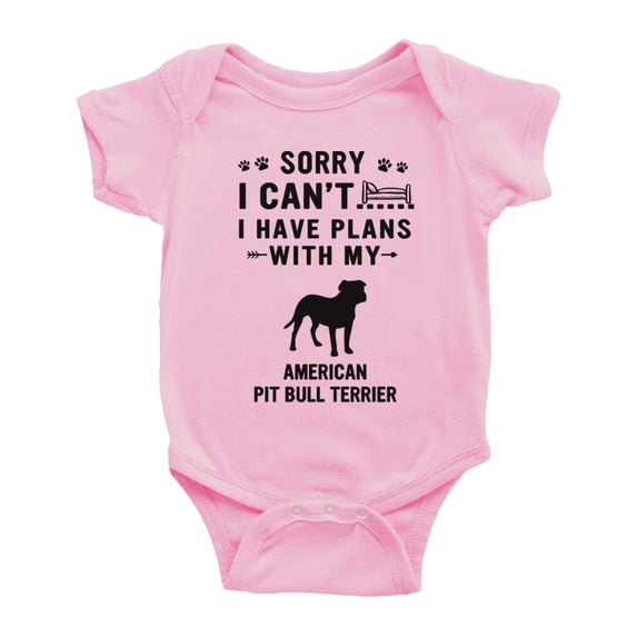 Sorry I Can't I Have Plans With My American Pit Bull Terrier Love Pet Dog Cute Baby Jumpsuits (Pink, 18-24 Months)