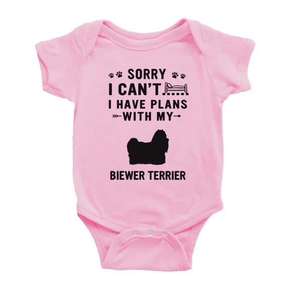Sorry I Can't I Have Plans With My Biewer Terrier Love Pet Dog Funny Baby Jumpsuits (Pink, 3-6 Months)