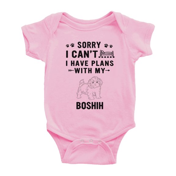Sorry I Can't I Have Plans With My BoShih Love Pet Dog Cute Baby Jumpsuits (Pink, 3-6 Months)
