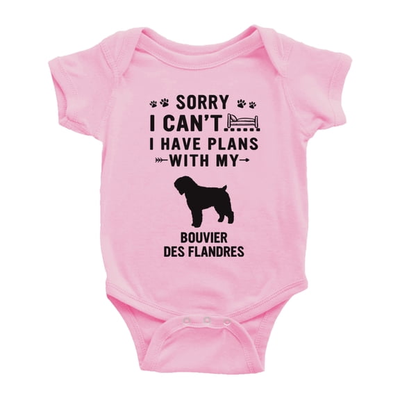 Sorry I Can't I Have Plans With My Bouvier des Flandres Love Pet Dog Funny Baby Romper (Pink, 12-18 Months)