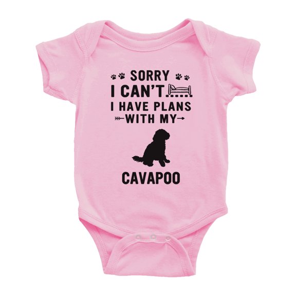 Sorry I Can't I Have Plans With My Cavapoo Love Pet Dog Funny Baby Romper (Pink, 3-6 Months)