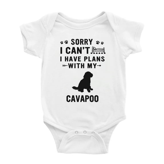 Sorry I Can't I Have Plans With My Cavapoo Love Pet Dog Funny Baby Romper (White, 6-12 Months)
