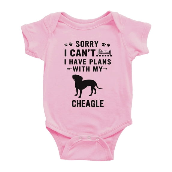 Sorry I Can't I Have Plans With My Cheagle Love Pet Dog Funny Infant Baby Bodysuit (Pink, 18-24 Months)