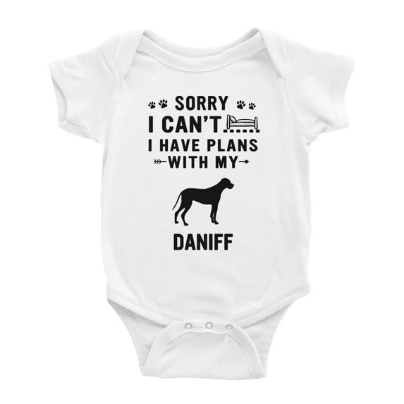Sorry I Can't I Have Plans With My Daniff Love Pet Dog Funny Baby Bodysuit (White, 18-24 Months)