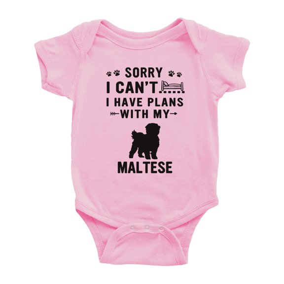 Sorry I Can't I Have Plans With My Maltese Love Pet Dog Cute Baby Jumpsuits (Pink, 3-6 Months)