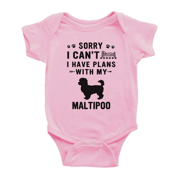 Sorry I Can't I Have Plans With My Maltipoo Love Pet Dog Cute Baby Romper (Pink, 12-18 Months)