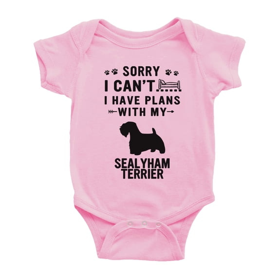 Sorry I Can't I Have Plans With My Sealyham Terrier Love Pet Dog Funny Baby Jumpsuits (Pink, 18-24 Months)