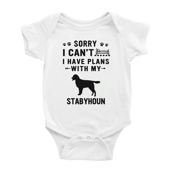 Sorry I Can't I Have Plans With My Stabyhoun Love Pet Dog Funny Baby Romper (White, 3-6 Months)