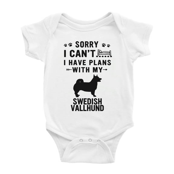 Sorry I Can't I Have Plans With My Swedish Vallhund Love Pet Dog Funny Baby Jumpsuits (White, 0-3 Months)