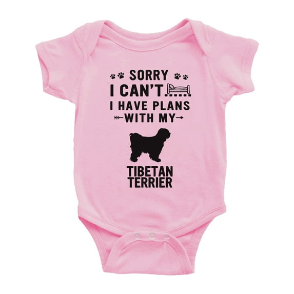Sorry I Can't I Have Plans With My Tibetan Terrier Love Pet Dog Funny Baby Romper (Pink, 12-18 Months)