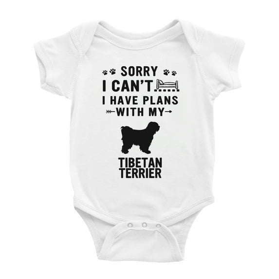 Sorry I Can't I Have Plans With My Tibetan Terrier Love Pet Dog Funny Baby Romper (White, 18-24 Months)
