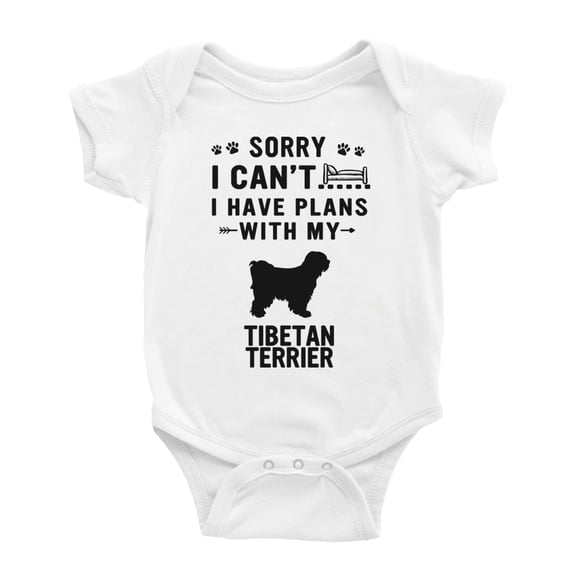 Sorry I Can't I Have Plans With My Tibetan Terrier Love Pet Dog Funny Baby Romper (White, 18-24 Months)