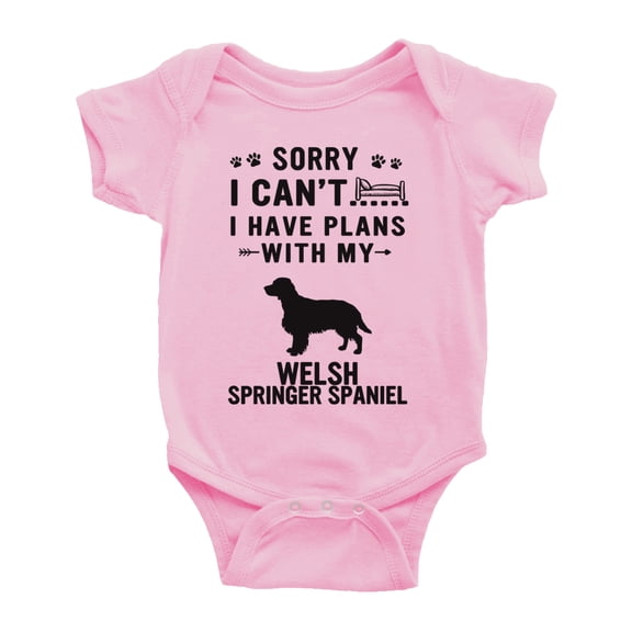 Sorry I Can't I Have Plans With My Welsh Springer Spaniel Love Pet Dog Funny Baby Romper (Pink, 12-18 Months)
