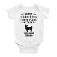 thumbnail image 1 of Sorry I Can't I Have Plans With My Yorkshire Terrier Love Pet Dog Cute Baby Jumpsuits (White, 0-3 Months), 1 of 5