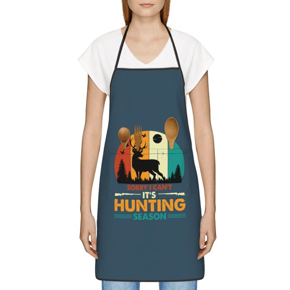 Sorry I Cant Its Hunting Season Apron, Inspirational Gifts for Men Women, Funny Apron, Chef Bib with Pockets, Waterproof Work Apron for BBQ Kitchen Crafting Gardening