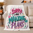 thumbnail image 1 of Sorry I Have Mahjong Plans Pink Teal Purple, Cozy Friendship Quote Scene, Warm Flannel Blanket for Living Room and Reading Nook, Art Lovers Friendship Gift, Artistic Home Decor, 1 of 9