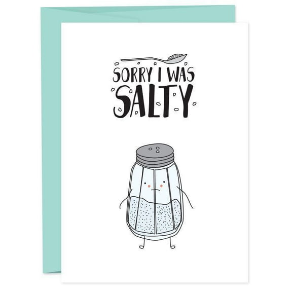 Sorry I Was Salty Apology Card - Humorous Salt Shaker Design - Blank Inside with Envelope - Perfect for Friends, Family, and Fun Apologies