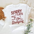 thumbnail image 1 of Sorry I'm Late Funny Lamb T-Shirt, Retro Dilly Dallying White and Natural Tee for Quirky Women, 1 of 8