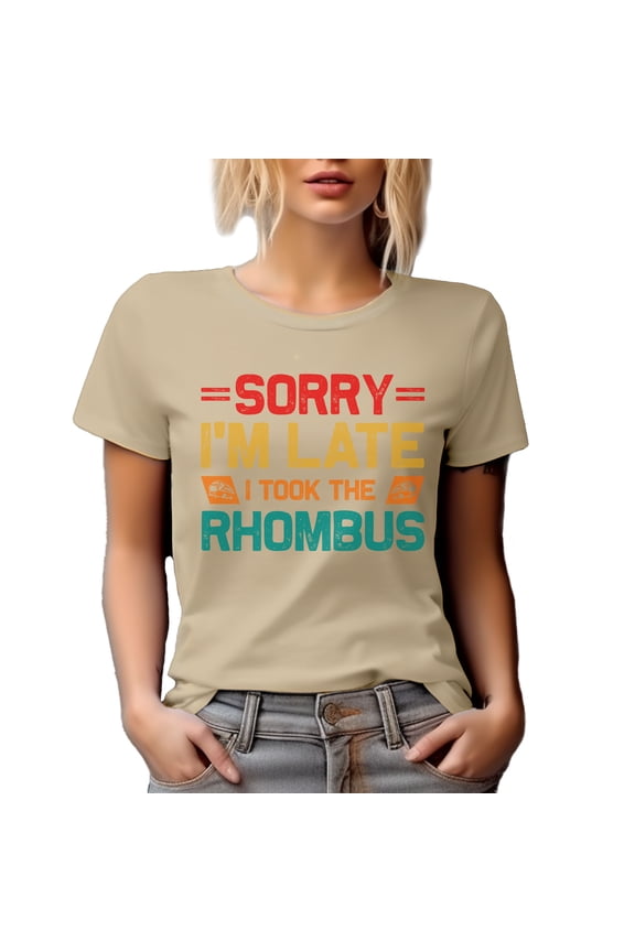 Sorry, I'm Late, I Took the Rhombus, Funny Bus & Math Pun Joke, Tan T-Shirt, 2XL