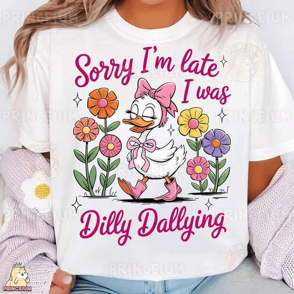 Sorry I’m Late I Was Dilly Dallying Duck T-Shirt, Funny Duck Shirt, Floral Spring Shirt, Retro Animal Shirt
