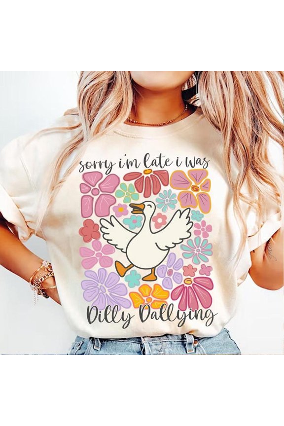Sorry I'm Late I Was Dilly Dallying Goose Png, Funny Mama png, Boho Floral, Floral Goose PNG, Sarcastic Retro PNG, Preppy Girly Shirt Design