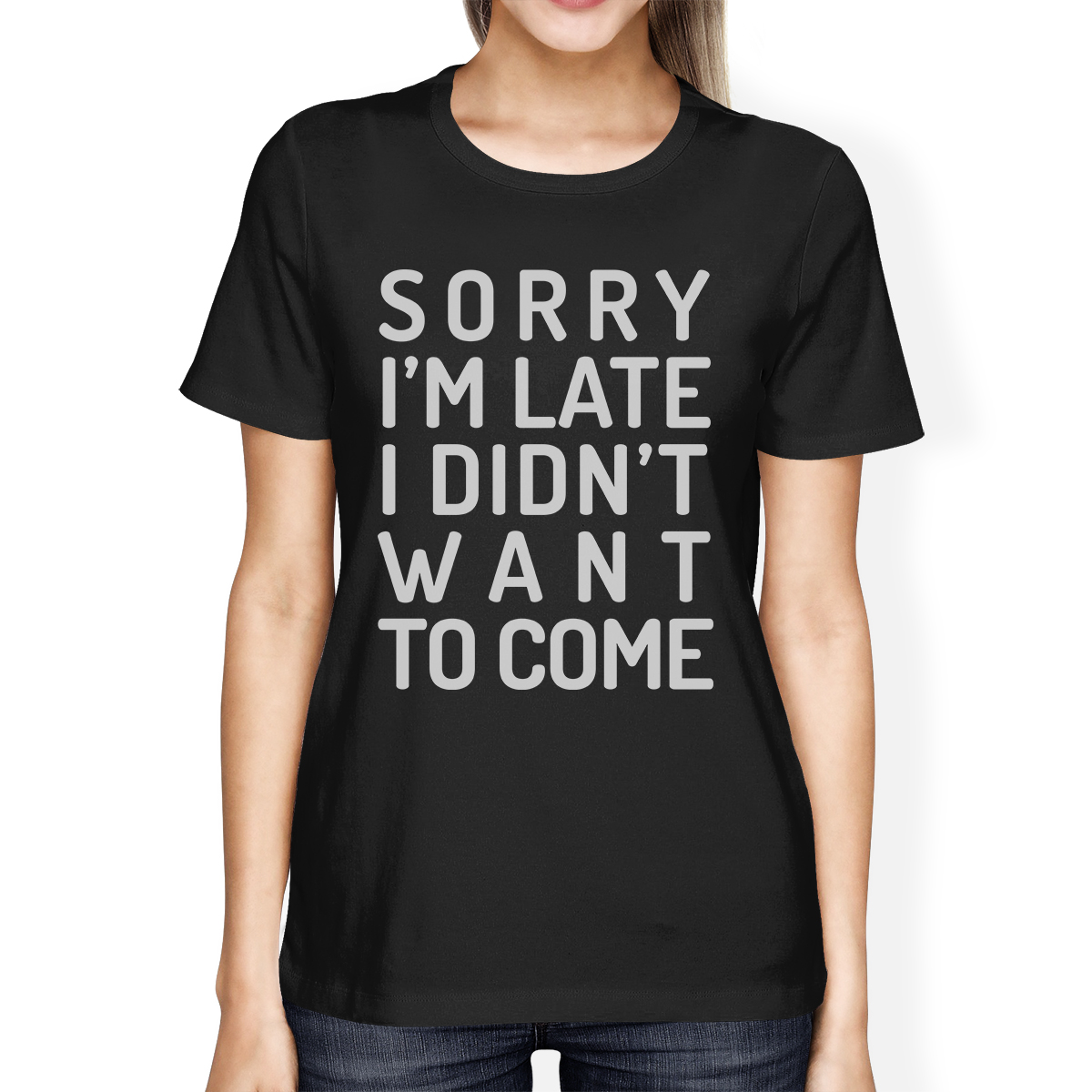 Sorry Im Late Womens Black Funny Saying Graphic Tee For School Gift - image 1 of 4