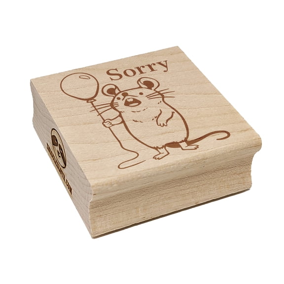 Sorry Mouse with Balloon Square Rubber Stamp Stamping Scrapbooking Crafting - Medium 1.75in