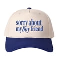 thumbnail image 1 of Sorry about my Boyfriend Letter Embroidered Color Block Trucker Hat Unisex Adjustable Cotton Breathable Fashion Cap for Travel Daily Wear, 1 of 11