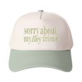 thumbnail image 1 of Sorry about my Boyfriend Letter Embroidered Color Block Trucker Hat Unisex Adjustable Cotton Breathable Fashion Cap for Travel Daily Wear, 1 of 9