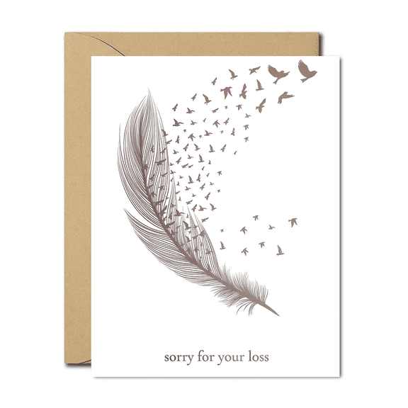 Sorry for Your Loss Sympathy Card  Feather and Birds Design  Blank Inside, Envelope Included  Thoughtful Condolence Card for Grief and Memorials