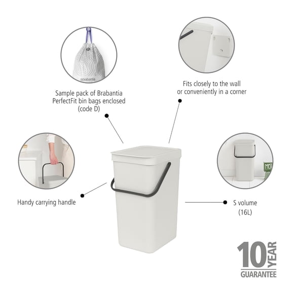 Sort & Go Recycling Trash Can 4.2 Gallons (16L)(Light Gray)