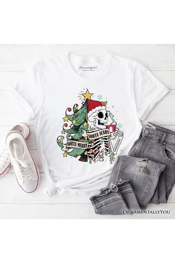 Sorta Merry Christmas Skeleton, Sarcastic Holiday Tee