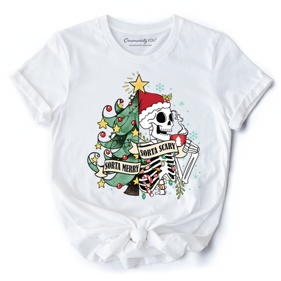 Sorta Merry Christmas Skeleton, Sarcastic Holiday Tee