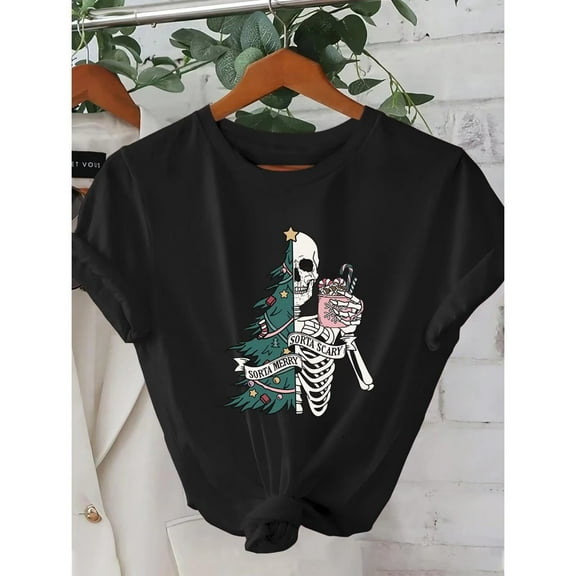Sorta Merry Sorta Scary Shirt Skeleton Holiday Halloween Mashup Tee