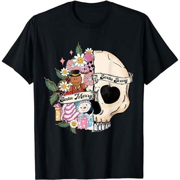 Sorta Merry Sorta Scary Spooky Christmas Goth Skull Xmas T-Shirt