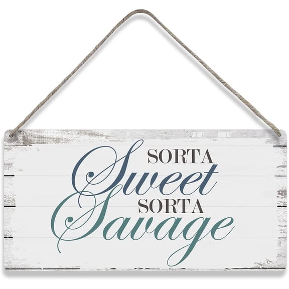 Sorta Sweet Sorta Savage Funny Home Girls Room Wall Decor Wooden Signs Rustic Hanging Wall Plaque Sign Bedroom Decoration Present 10x5 Inch