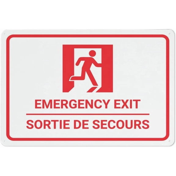 Sortie De Secours (Emergency Exit Bilingual) French Metal Sign 8"x12" Rust Free Aluminum - Indoor Outdoor Use for Fence Yard, Bilingual Exit Sign