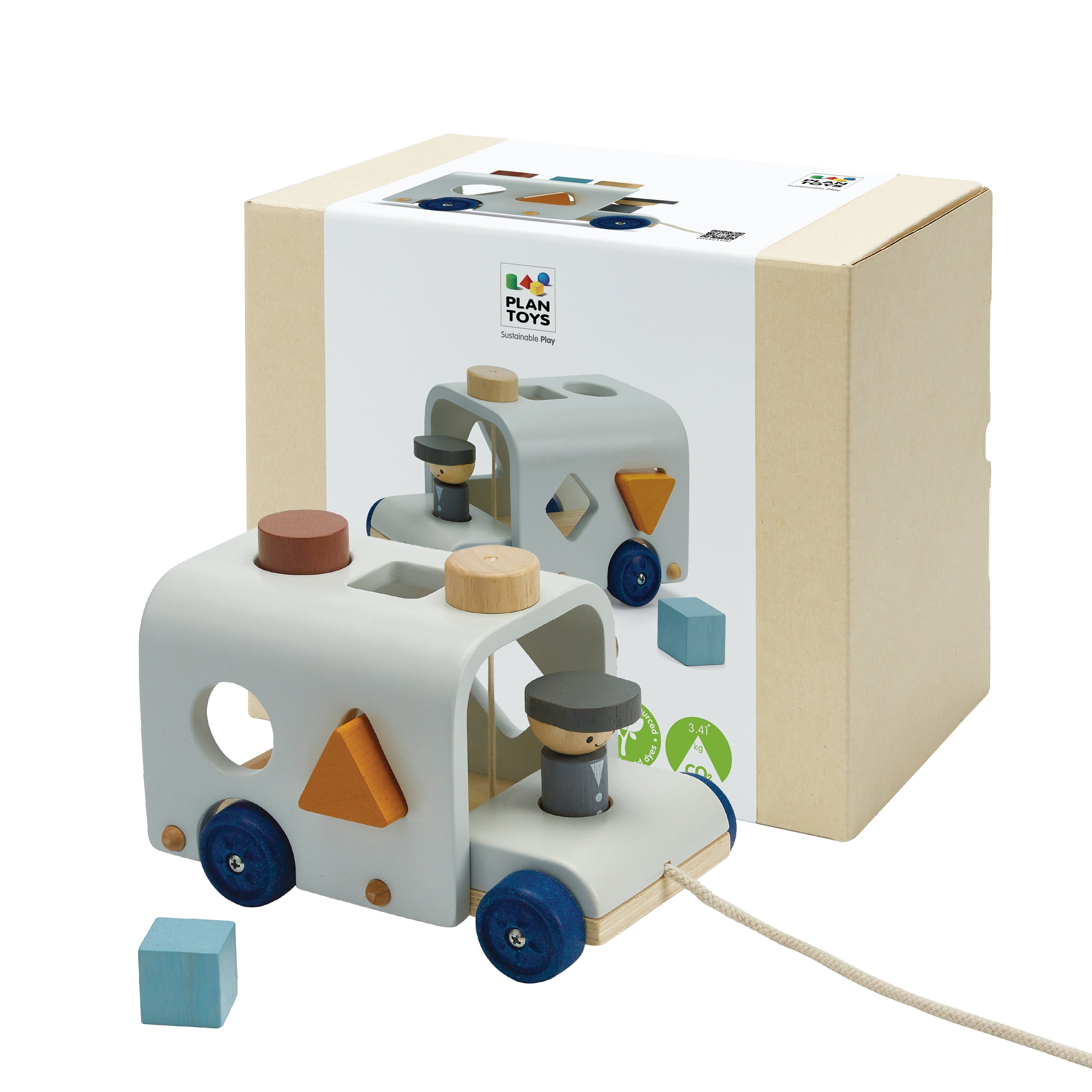 PlanToys® Wooden Shape Sorting Bus Toy for Kids Ages 3+ | Montessori ...