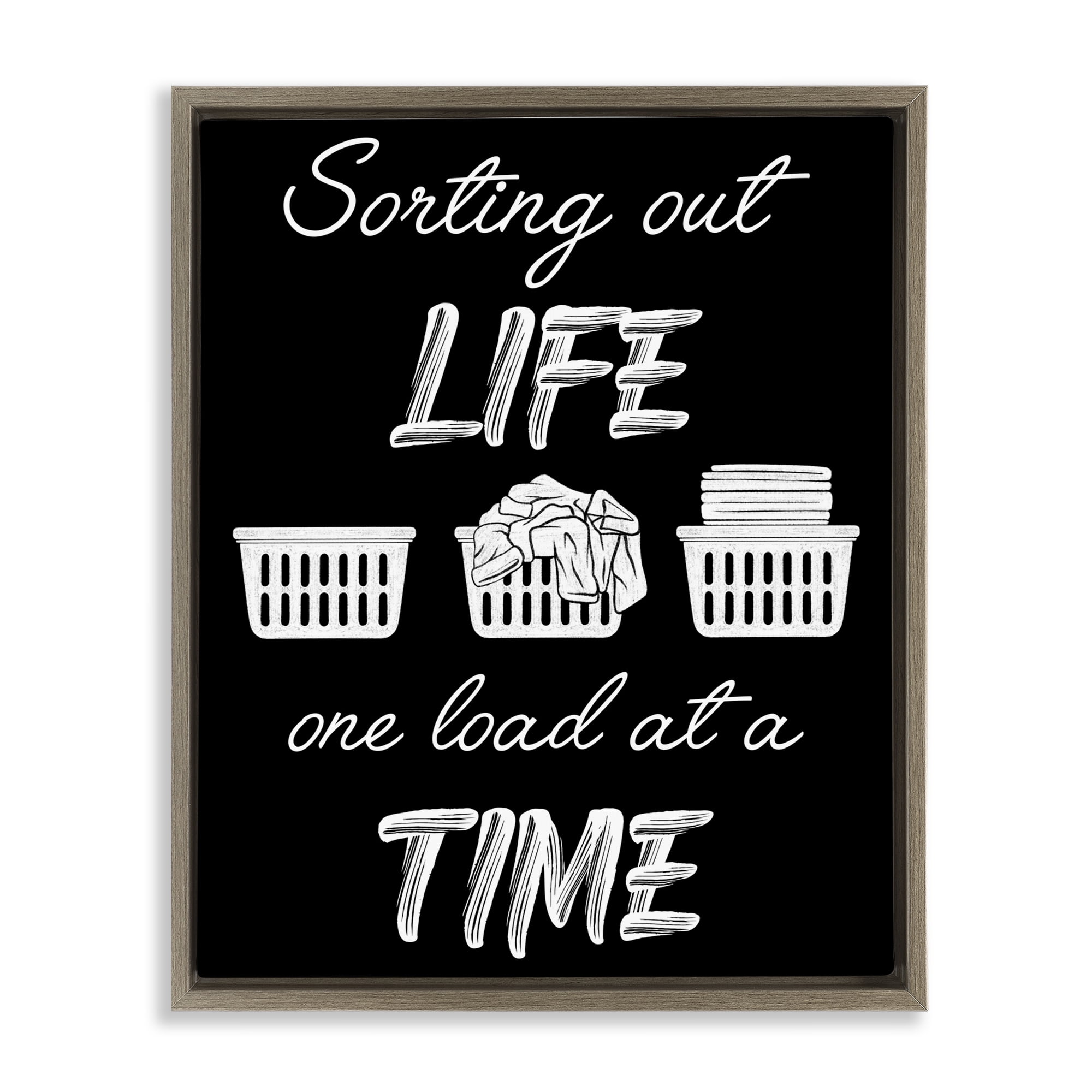 Sorting Out Life Laundry Brown Framed Floater Canvas Wall Art, design by Marcus Prime