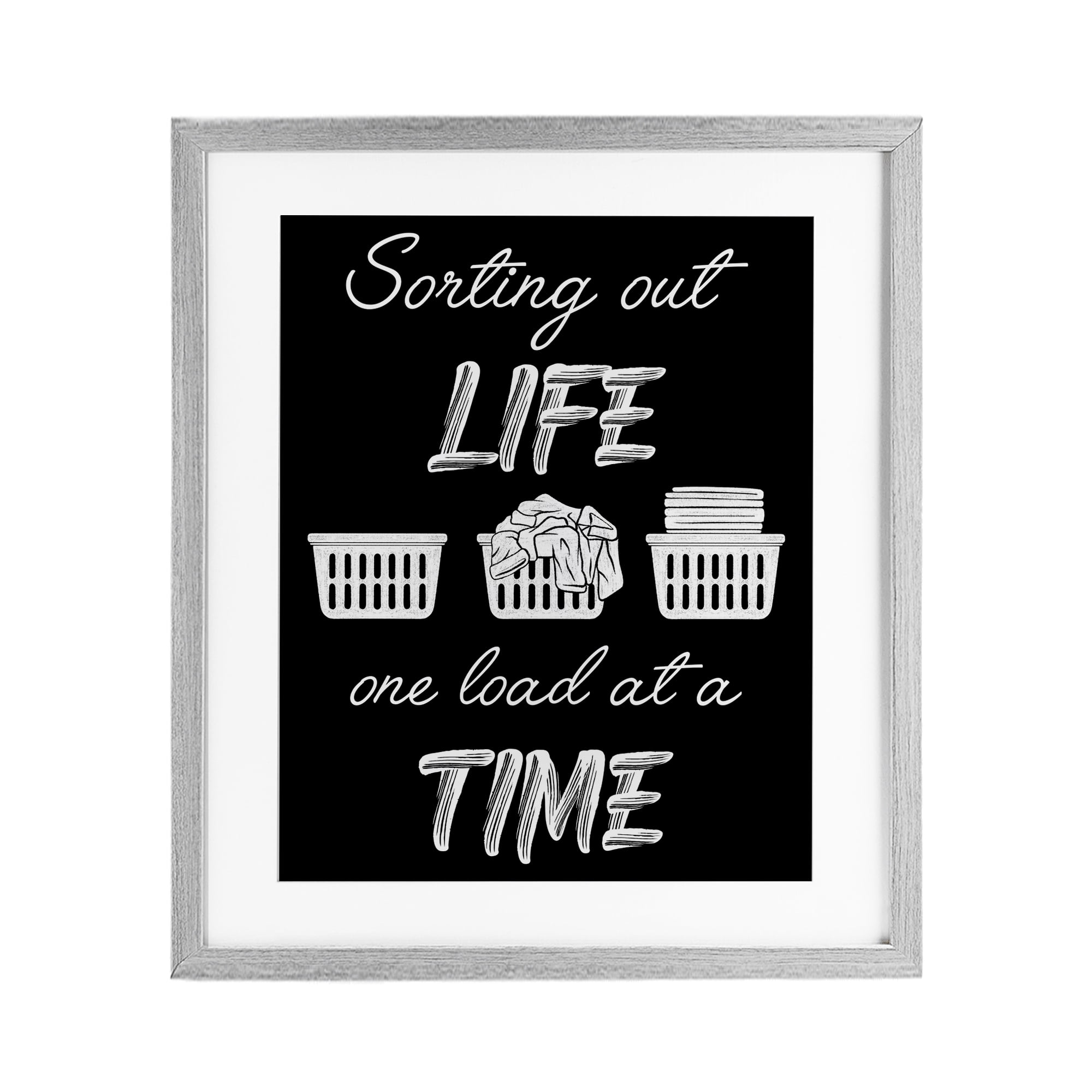 Sorting Out Life Laundry Gray Framed Print Under Glass, design by Marcus Prime