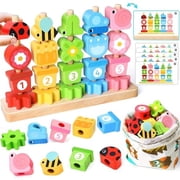 Sorting Stacking Blocks for 1-3 Toddlers Montessori Toys Gifts Fine Motor Skills Toy for 2 3 4 Year Old Girls Boys Educational Wooden Beads Sequence Set Toddlers Games for 2-5 Year Old Girl Toys