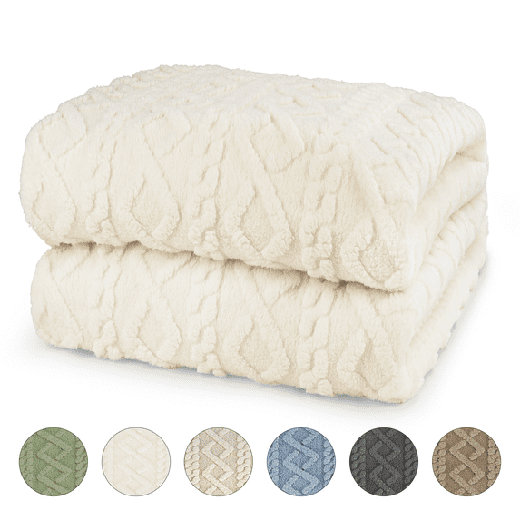 Sortora Beige Throw Blanket, King Size Plush Fluffy Couch Blanket, Soft Lightweight Cozy Bed Blankets for All Seasons - 280GSM Double-Sided 3D Knit, Machine Washable, 90"x106"