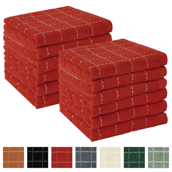 Sortora Kitchen Dish Cloths 100% Cotton, Super Soft Absorbent Dish Towels, Rags for Washing Dishes and Cleaning, Reusable Kitchen Cloths 12 Pack, 12 x 12 inches, Red