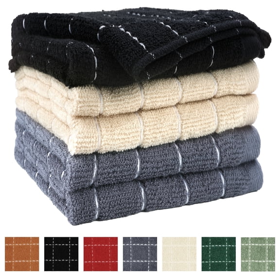 Sortora Dish Towels for Kitchen 100% Cotton Terry Dish Cloths, Super Soft and Absorbent Checkered Drying Dish Rags for Washing Dishes, 6 Pack, 12 x 12 Inches