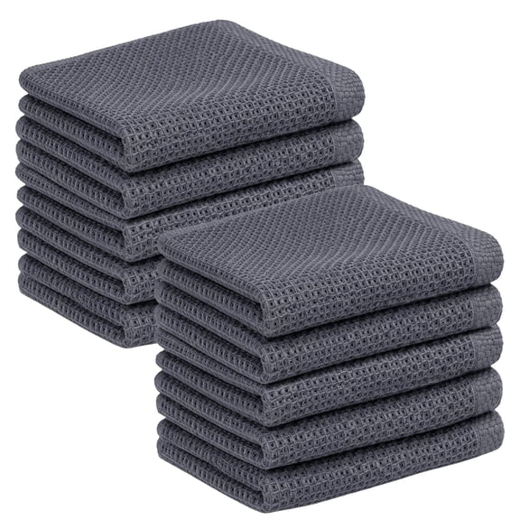 Sortora Gray Dish Cloths, 10-Pack 100% Cotton Reusable Kitchen Towels, 12 x 12 Inches