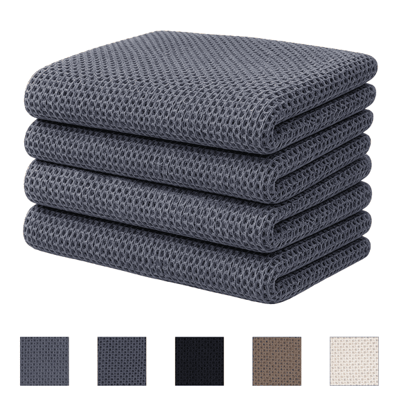 Sortora Gray Kitchen Towels, 4-Pack Cotton Reusable Kitchen Cloths, 13x 28 Inches